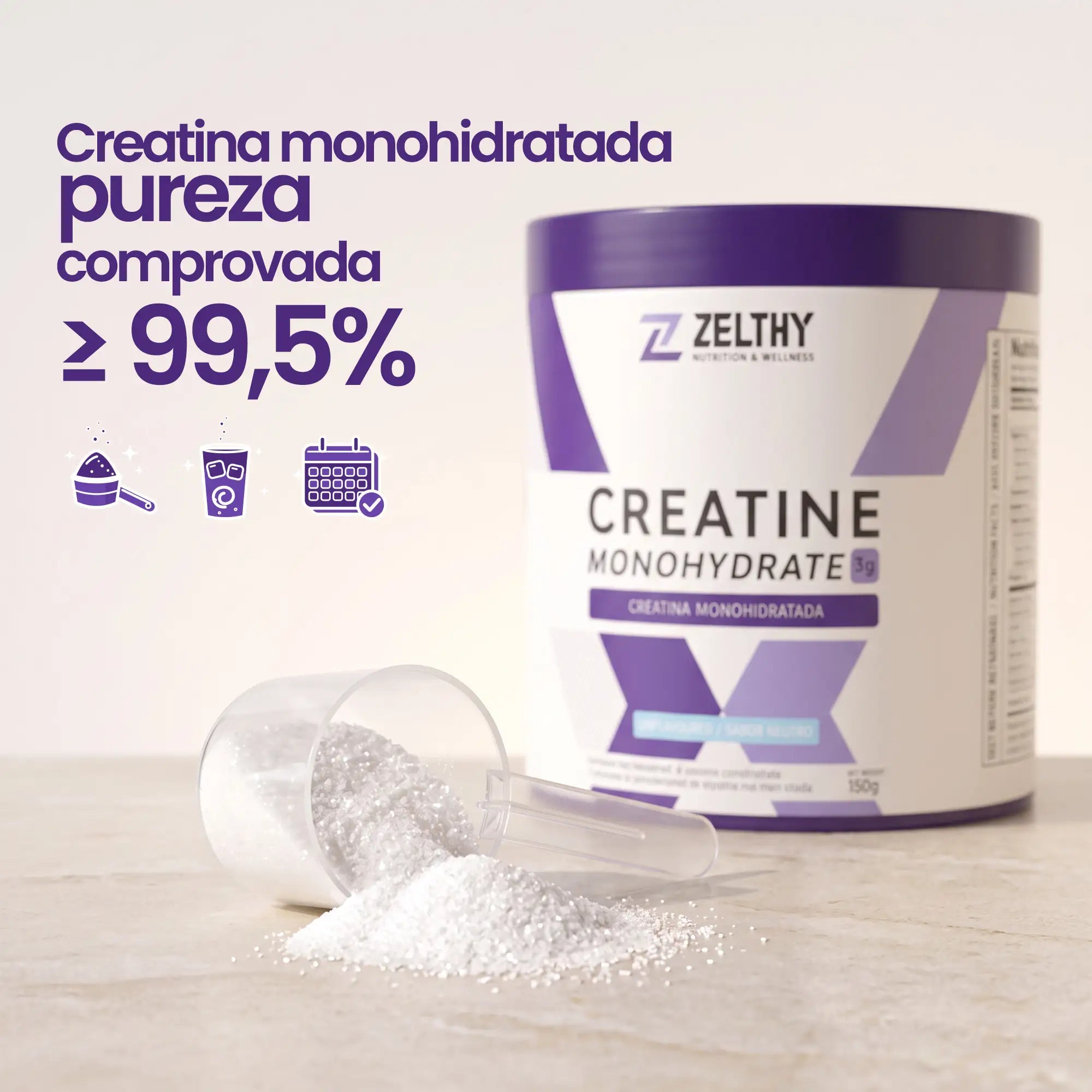 Creatina monohidratada pura Zelthy — 3g por dose 150g